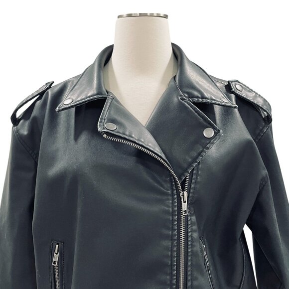 Wild Fable Faux Leather Moto Jacket Black NWT Belted Biker Medium Streetwear - Picture 6 of 10